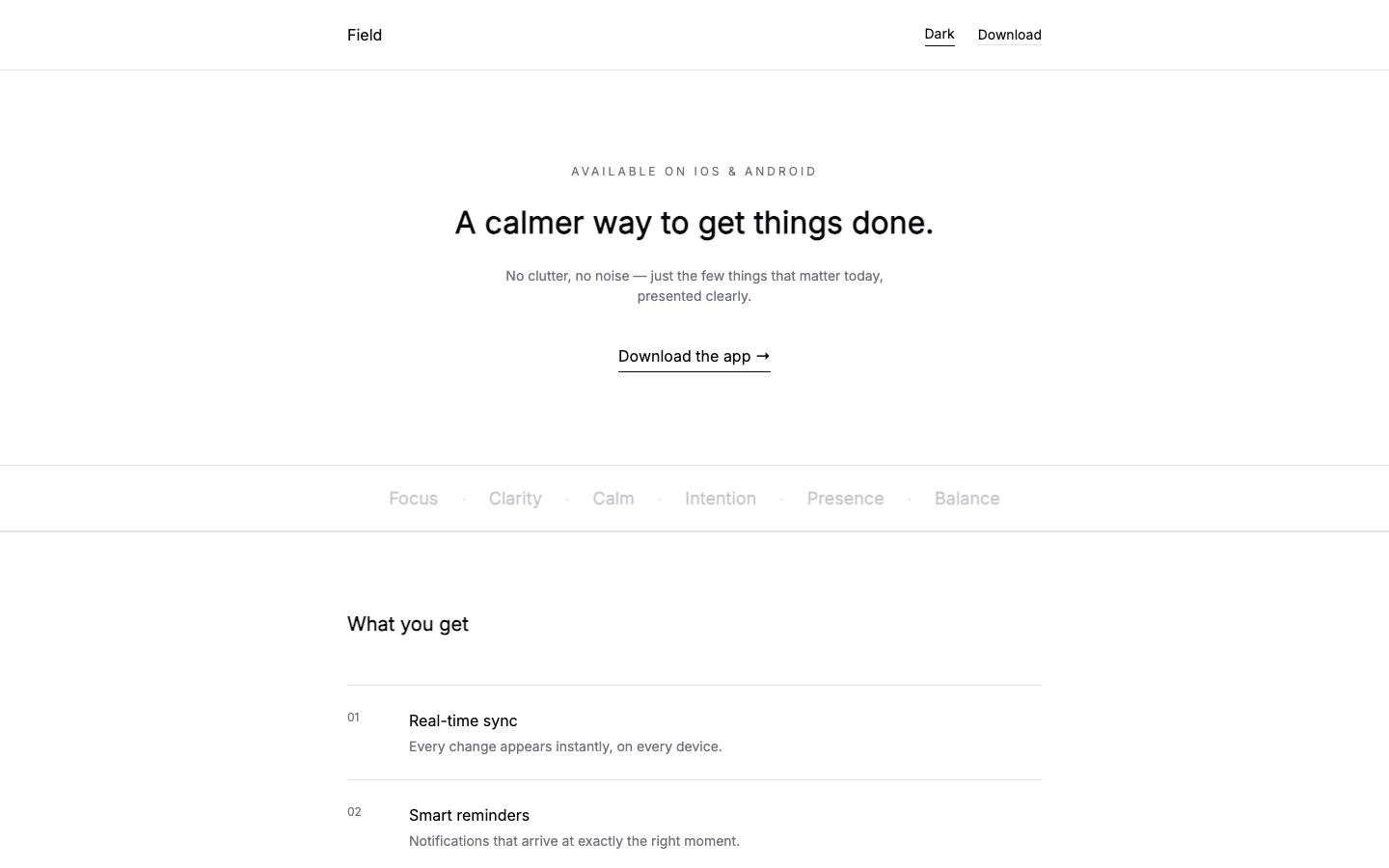 Mobile App Landing — Minimal website template preview