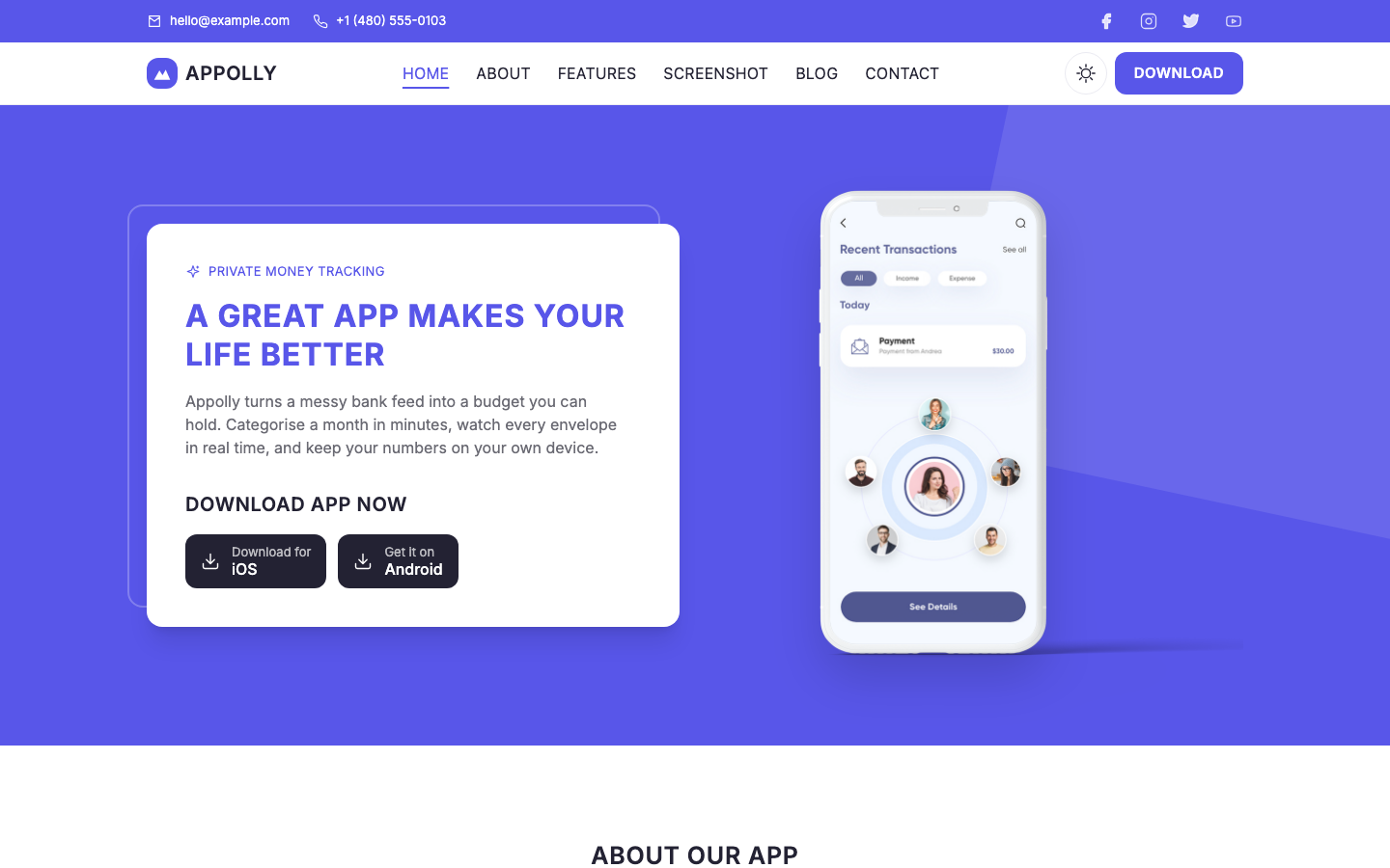 Appolly website template preview