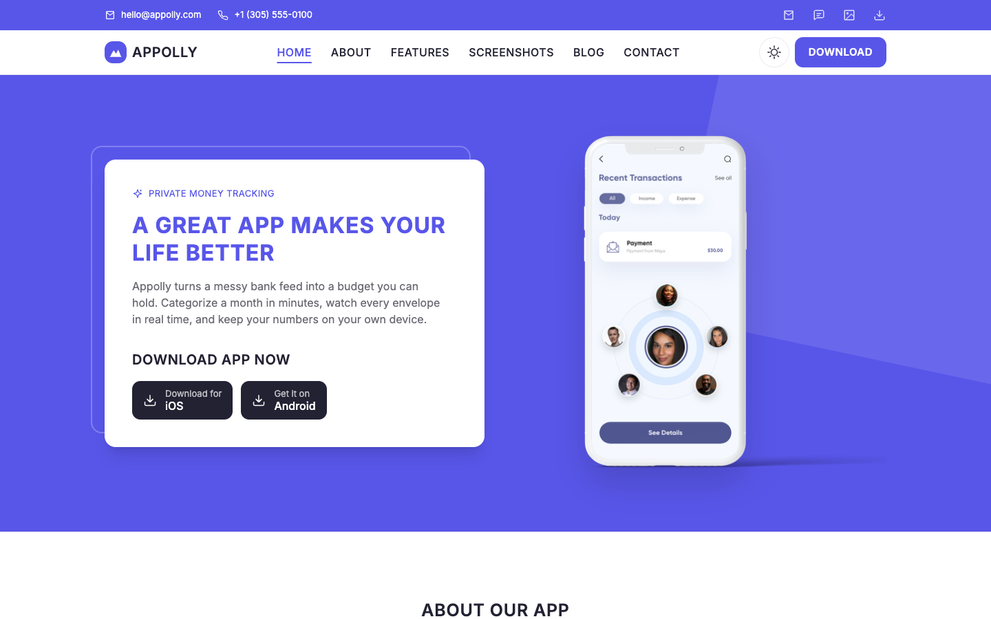 Appolly website template preview