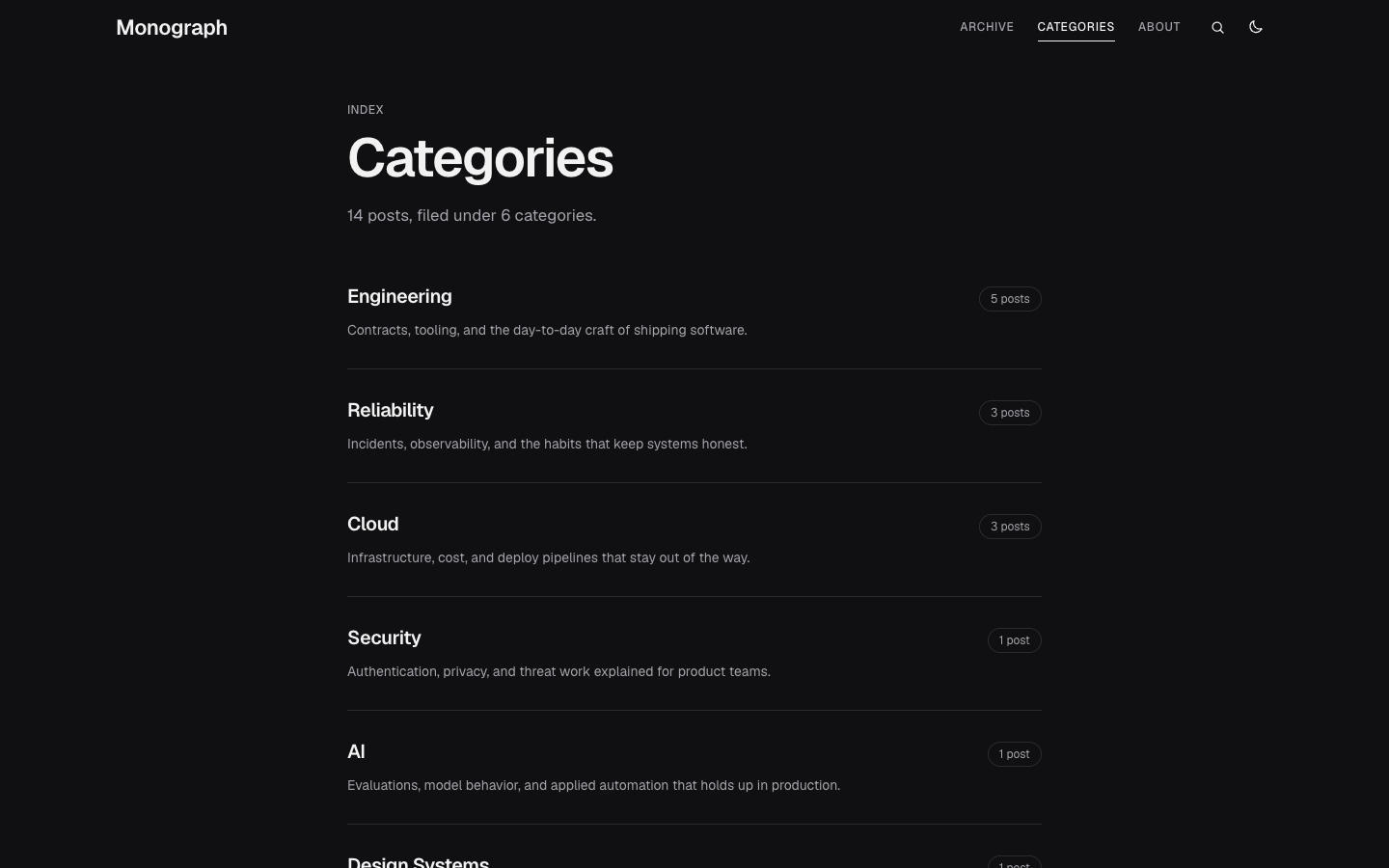 Monograph website template preview 4