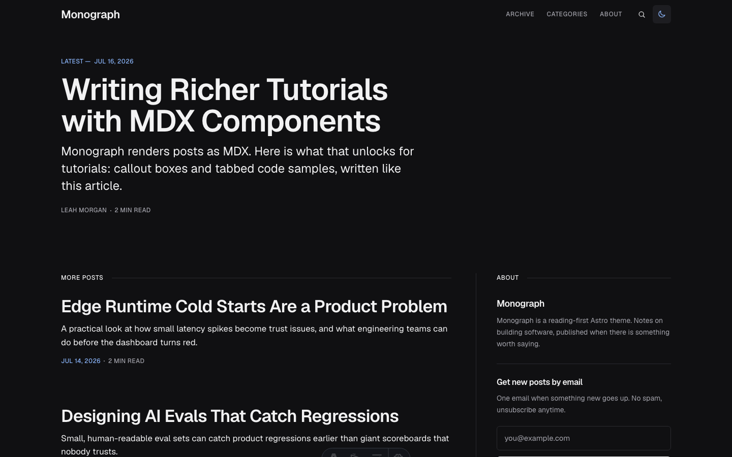 Monograph website template — page 2