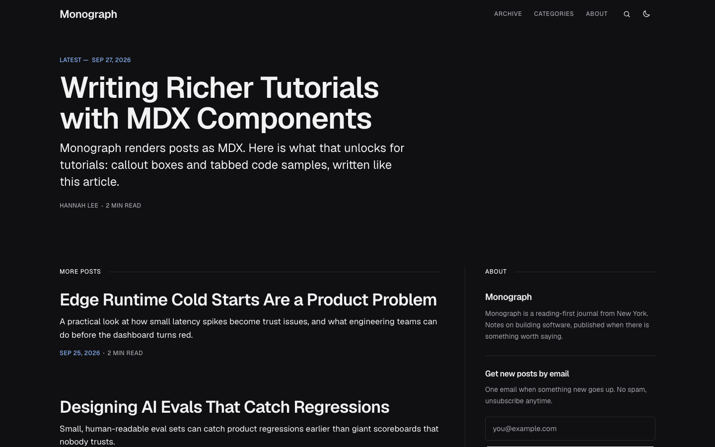 Monograph website template preview 2