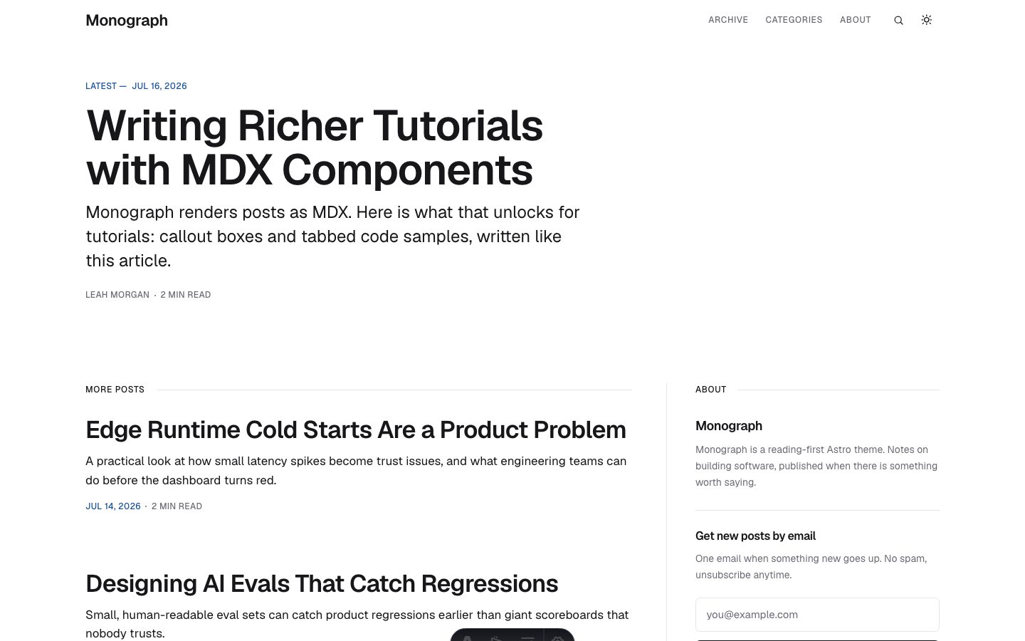Monograph website template preview