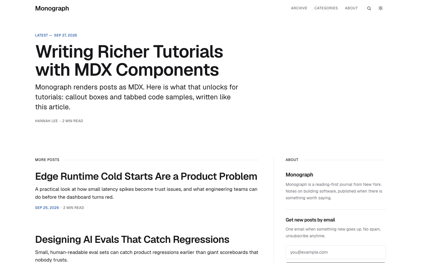 Monograph website template preview