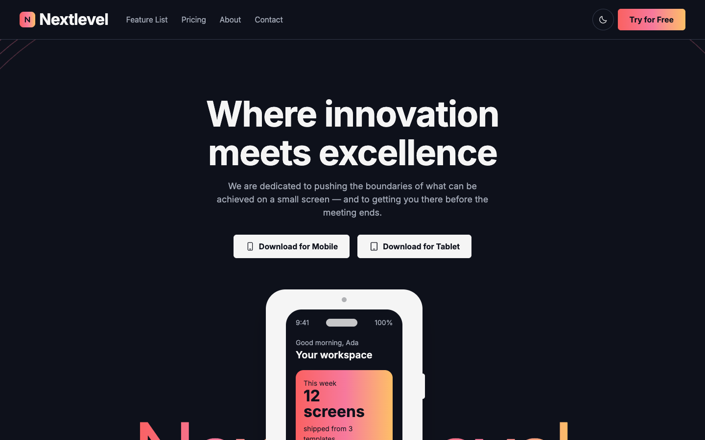 Nextlevel website template preview 2