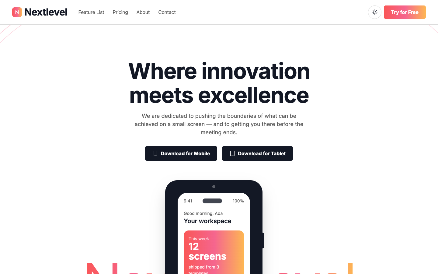 Nextlevel website template preview