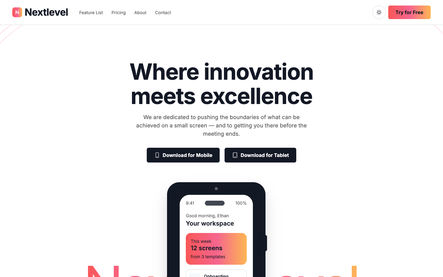 Nextlevel website template preview