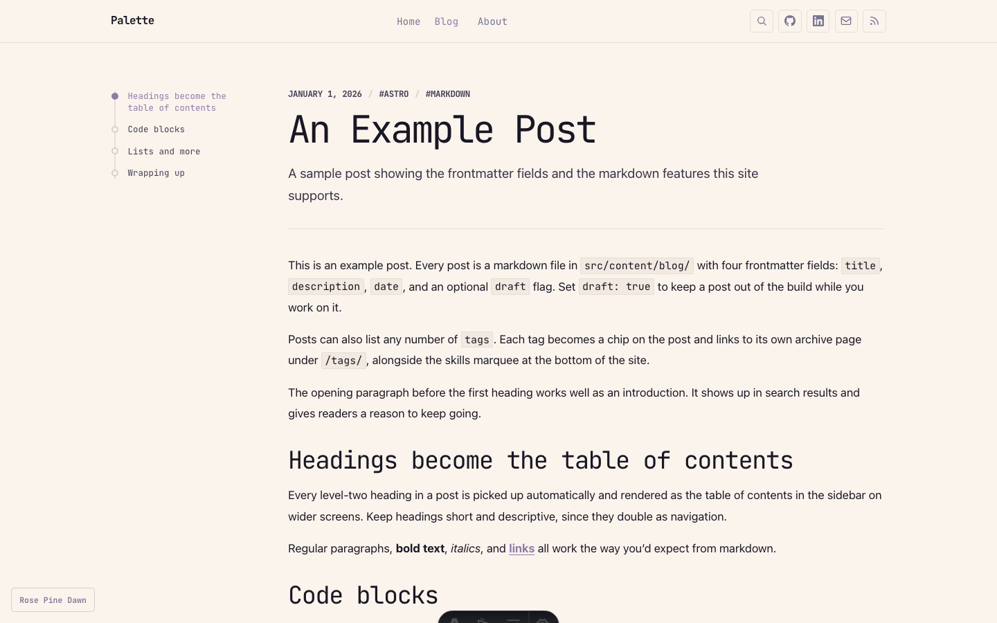 Palette website template — page 2