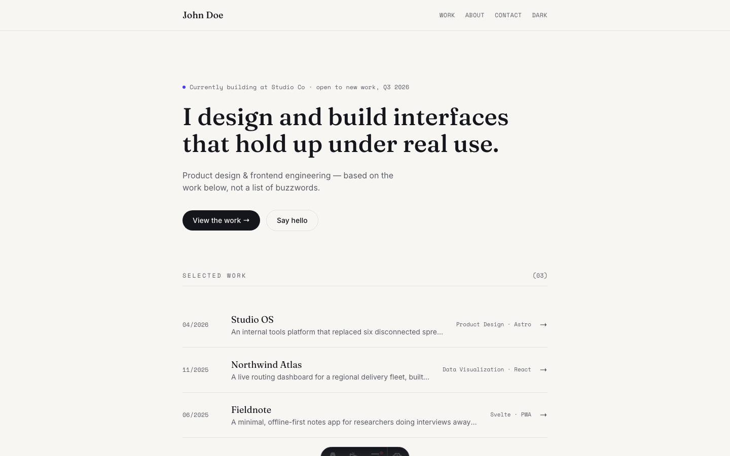 John Doe Portfolio website template preview