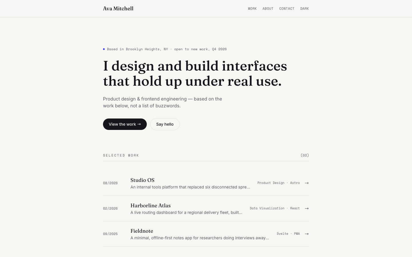 Ava Mitchell Portfolio website template preview