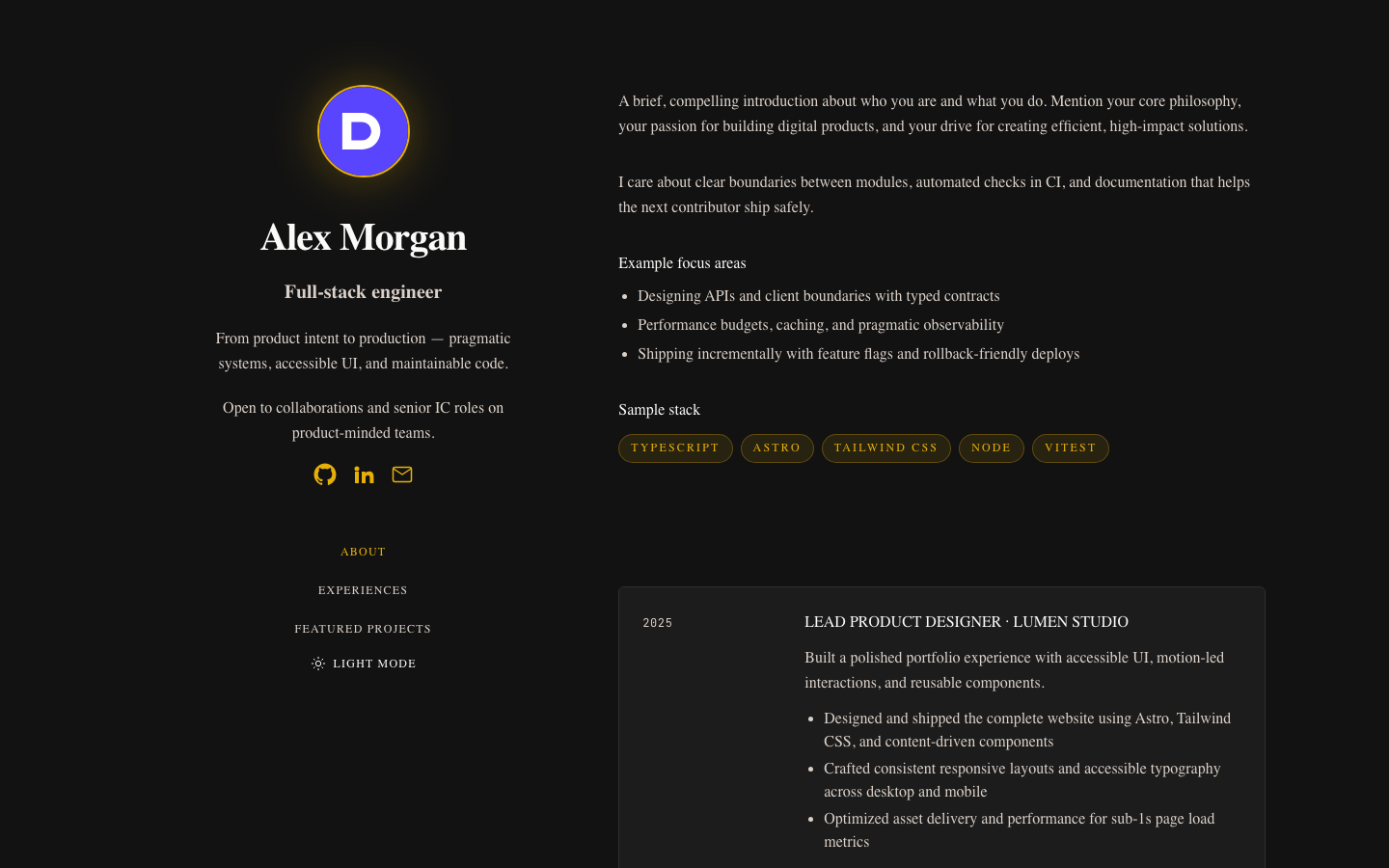 Projects Portfolio website template — page 2