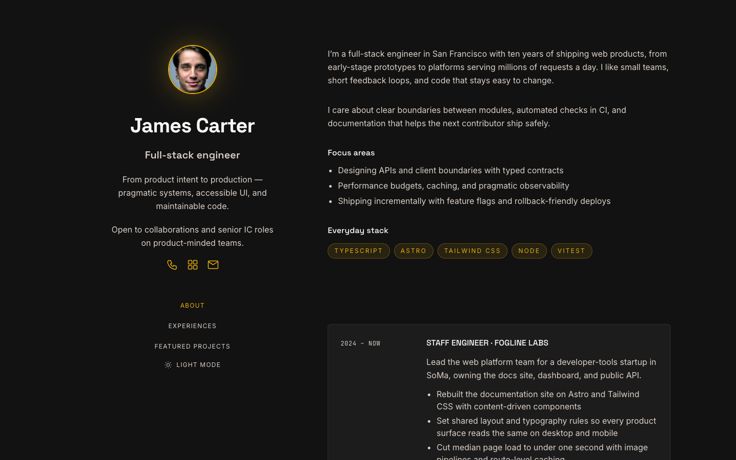 Projects Portfolio website template preview 2