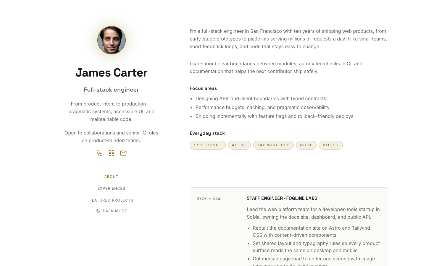Projects Portfolio website template preview