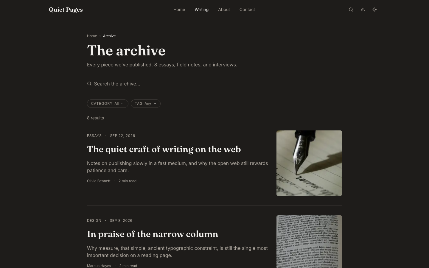 Quietpages website template preview 5