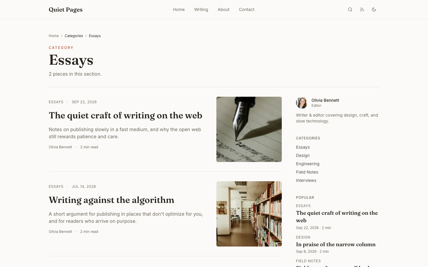 Quietpages website template preview 9