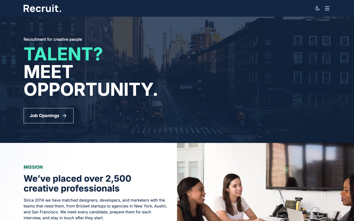 Recruit website template preview