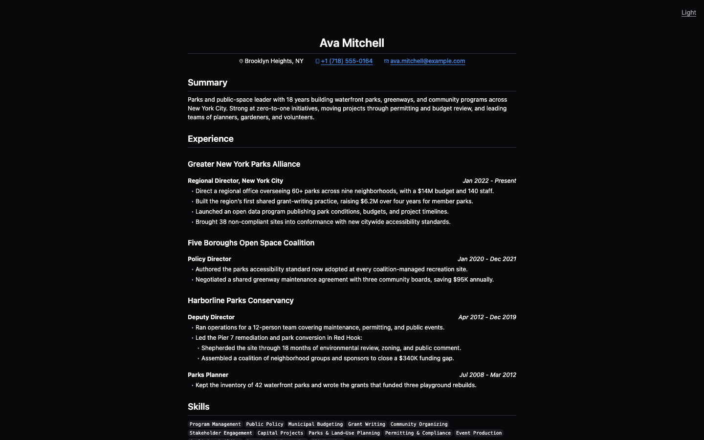 Resume Minimal website template preview 2