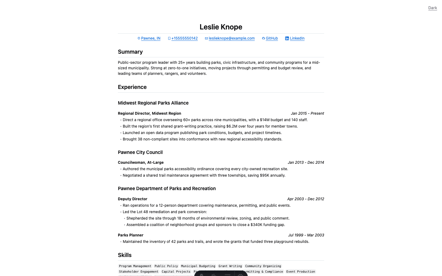 Resume Minimal website template preview