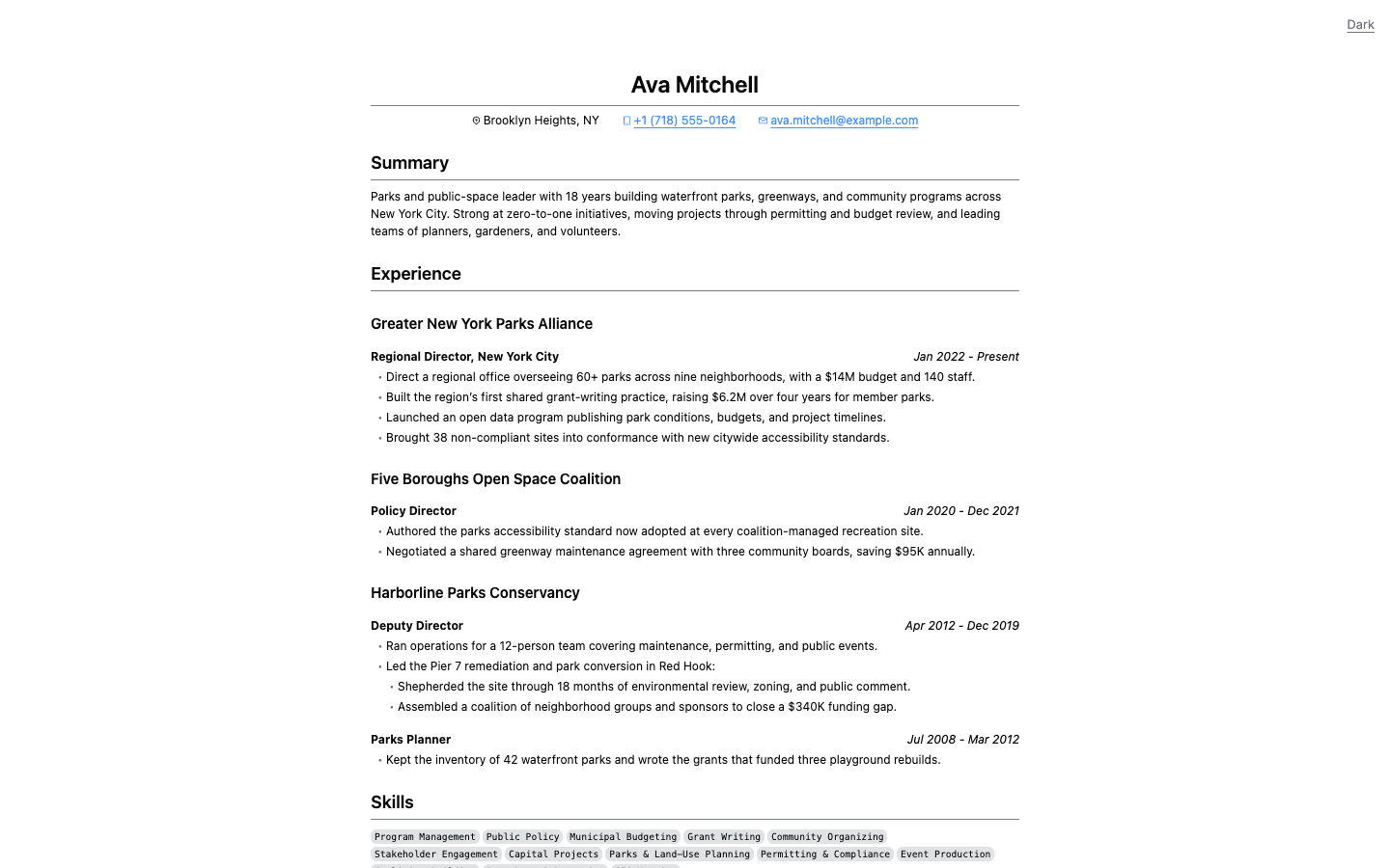 Resume Minimal website template preview