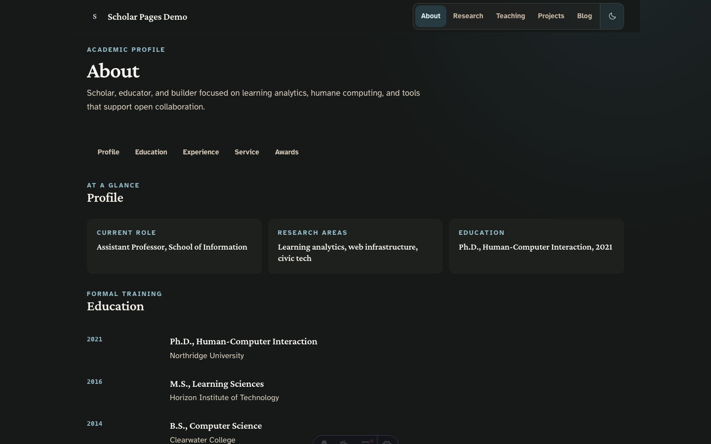 Scholars website template — page 3