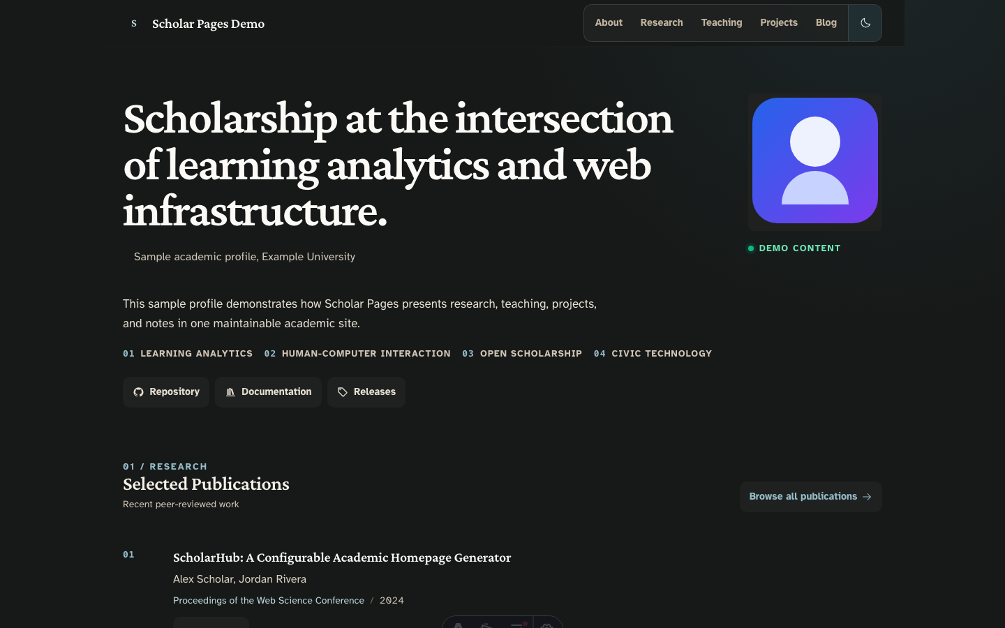 Scholars website template — page 2