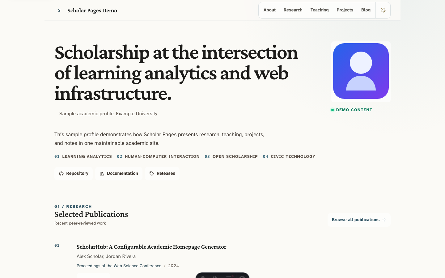 Scholars website template preview