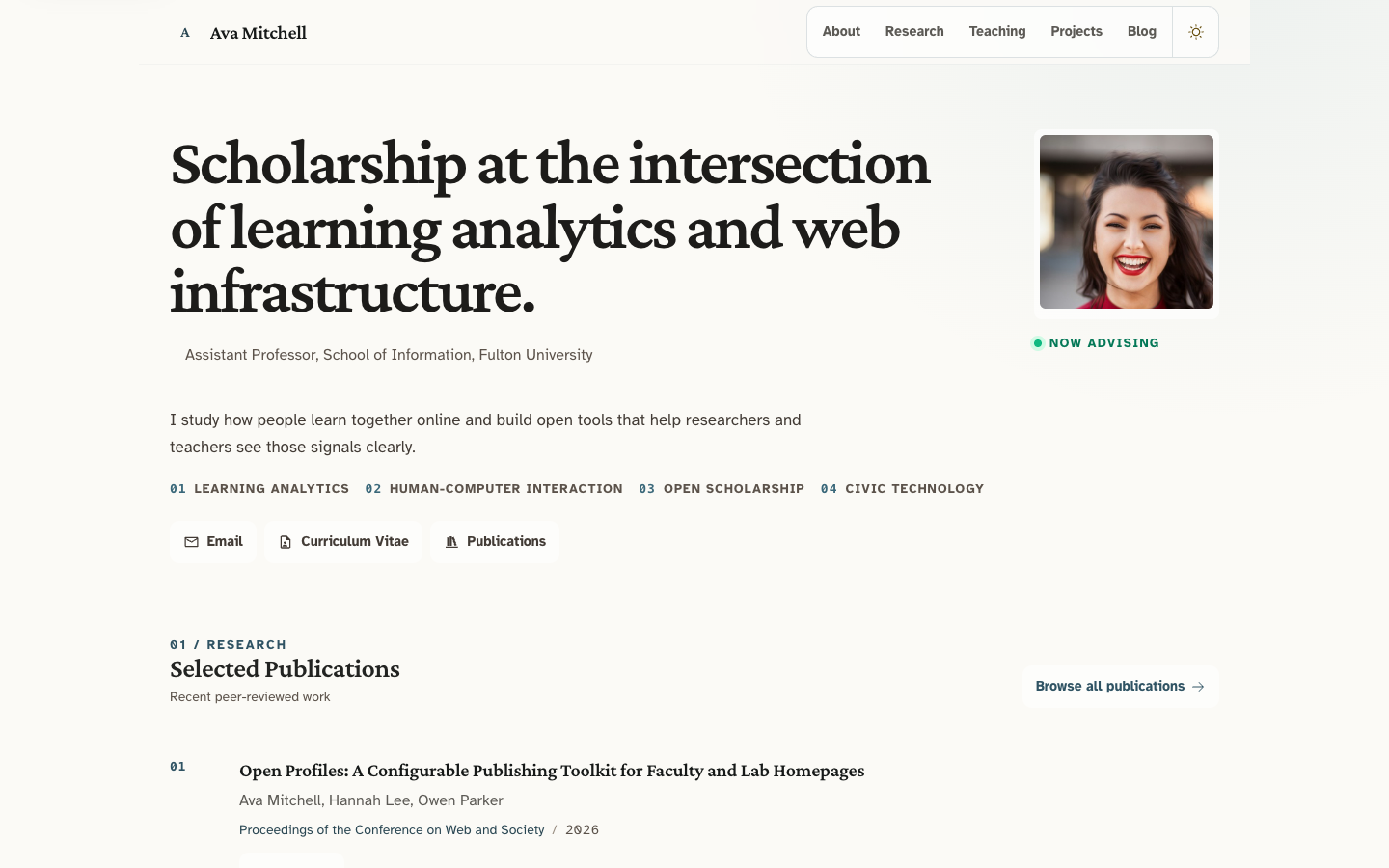 Scholars website template preview