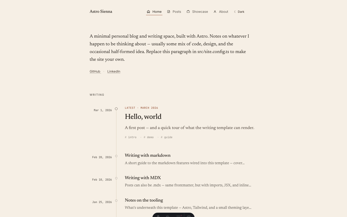Astro Sienna website template preview