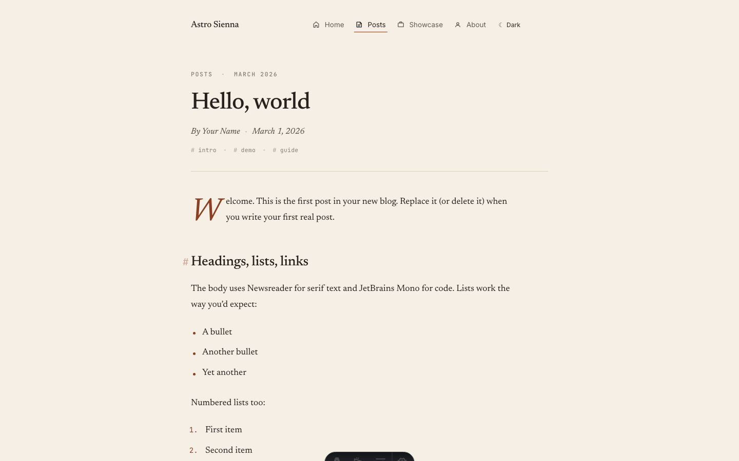 Astro Sienna website template — page 5