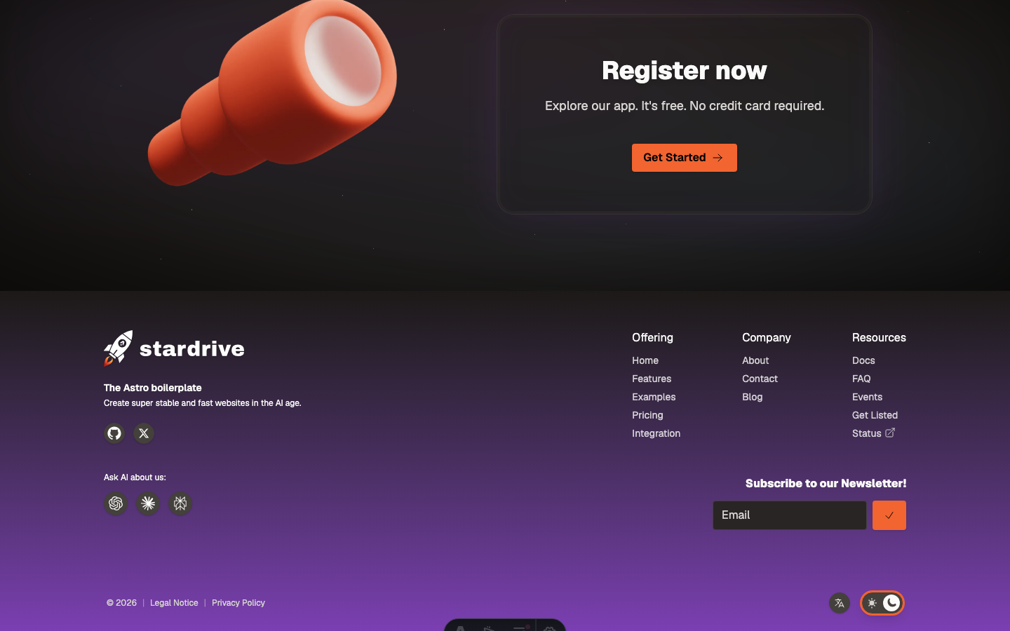 Astro Stardrive website template — page 3