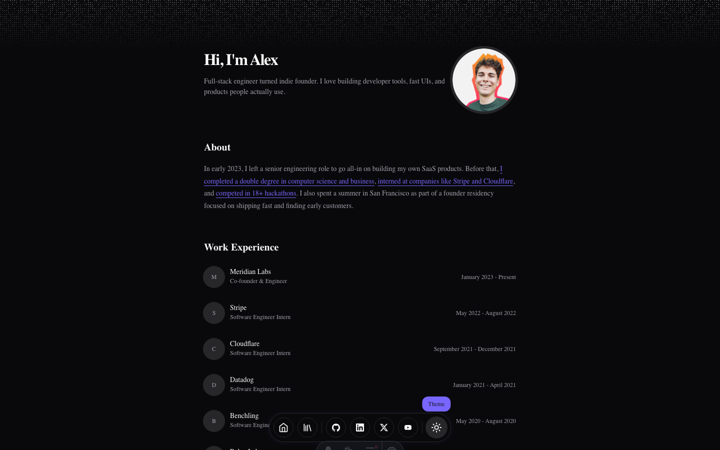 Starfolio website template — page 2