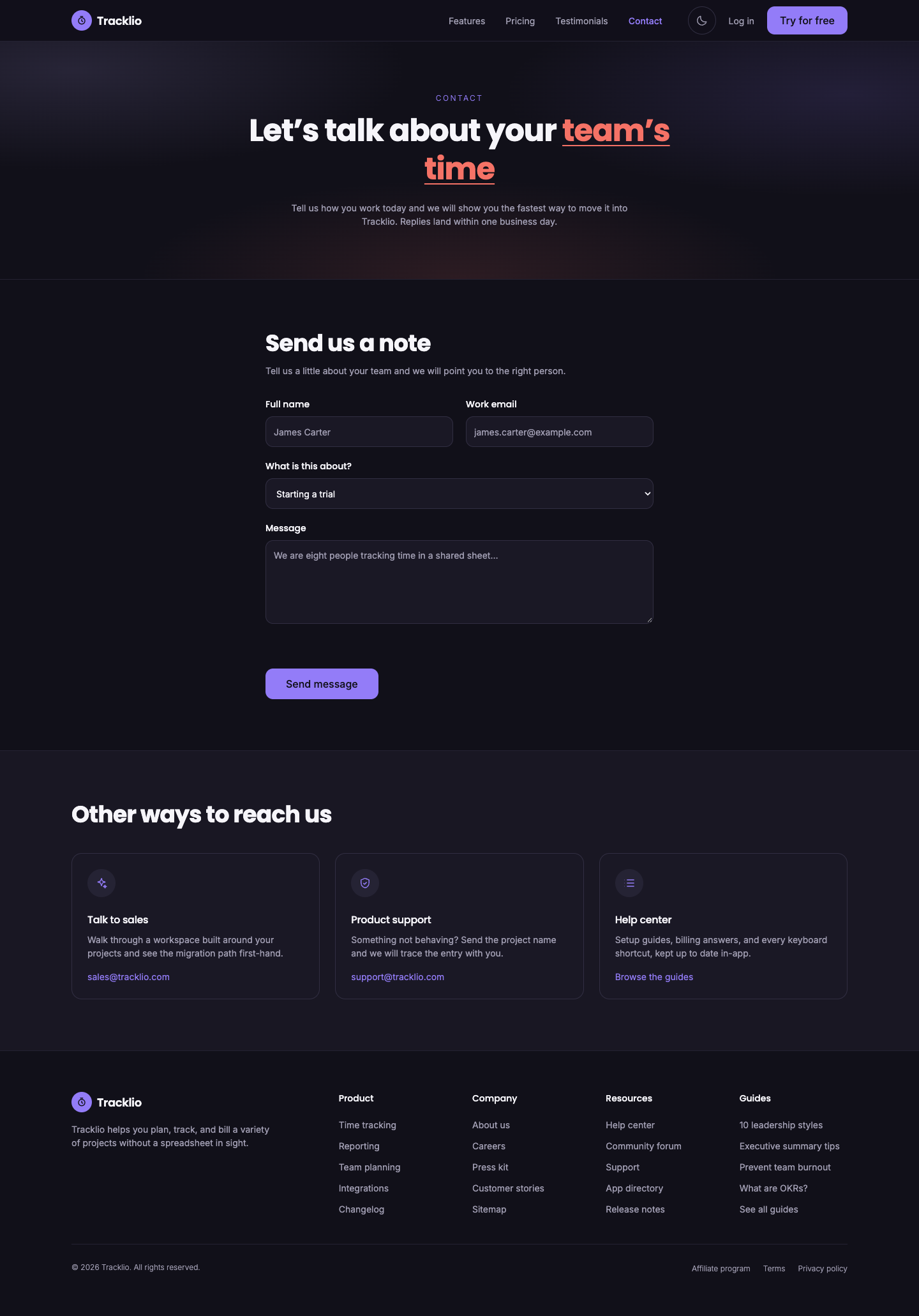 Tracklio website template preview 6