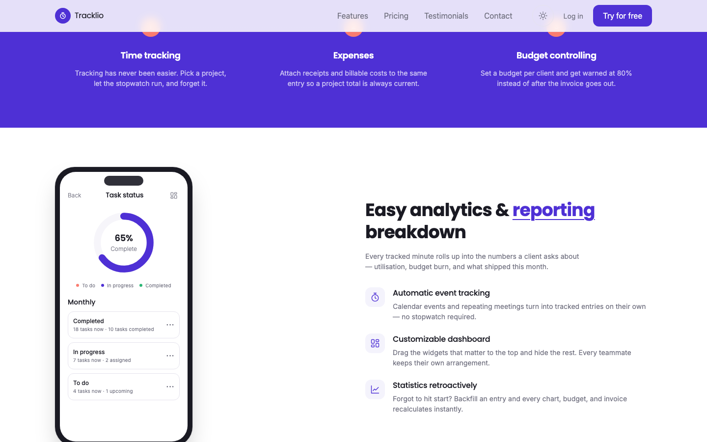 Tracklio website template preview 5