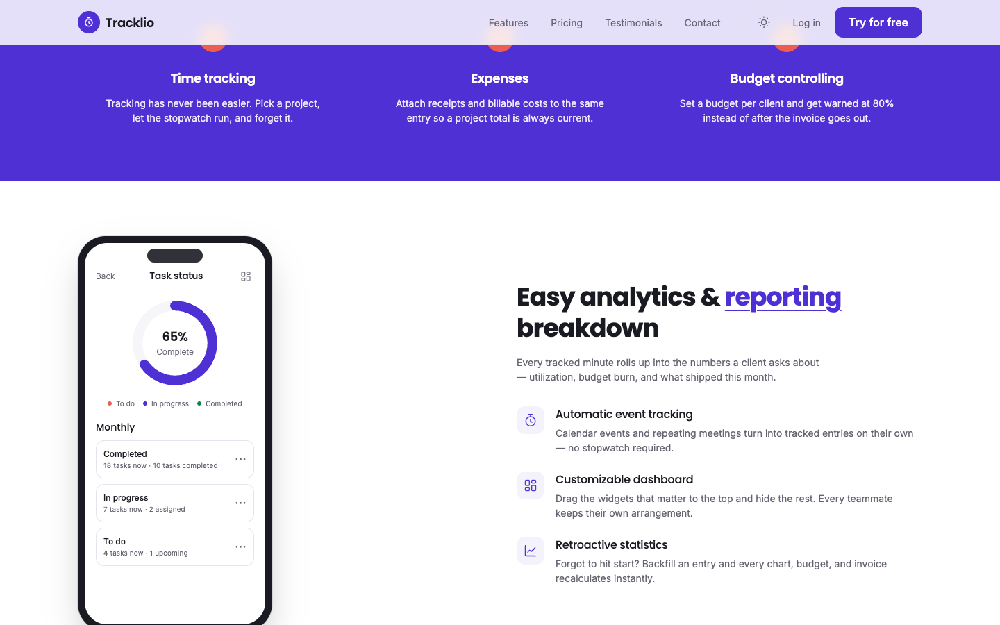 Tracklio website template preview 5