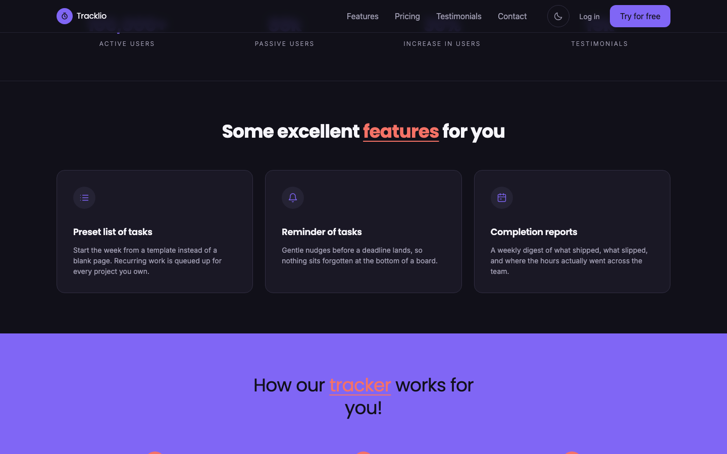 Tracklio website template preview 4