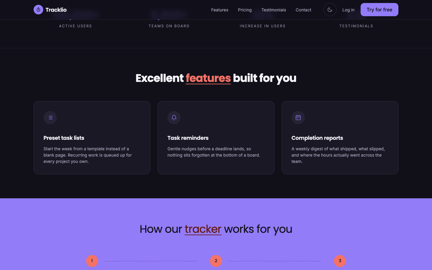 Tracklio website template preview 4