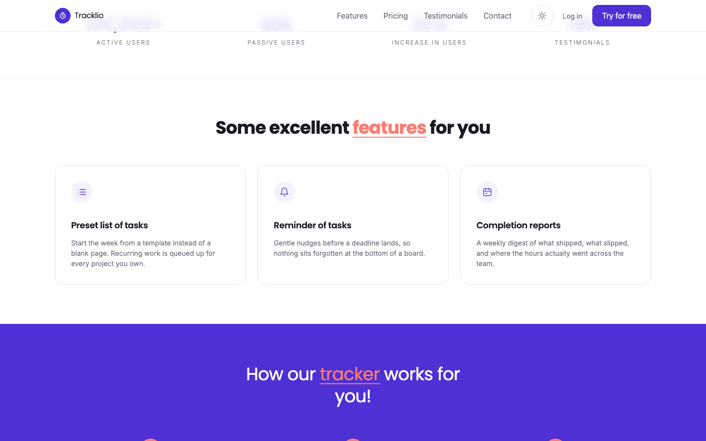 Tracklio website template preview 3