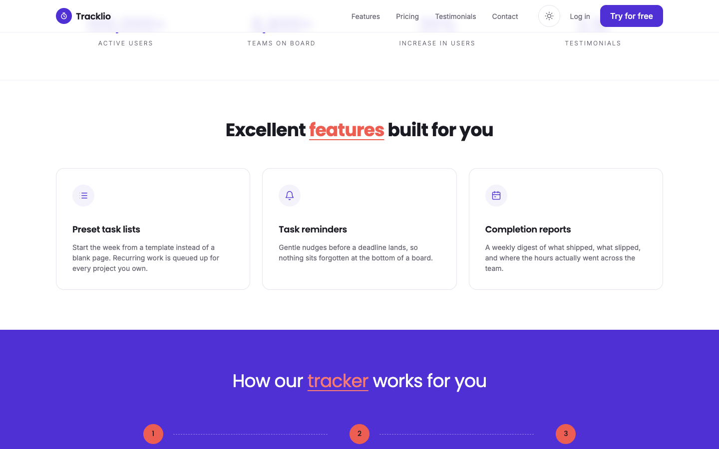 Tracklio website template preview 3