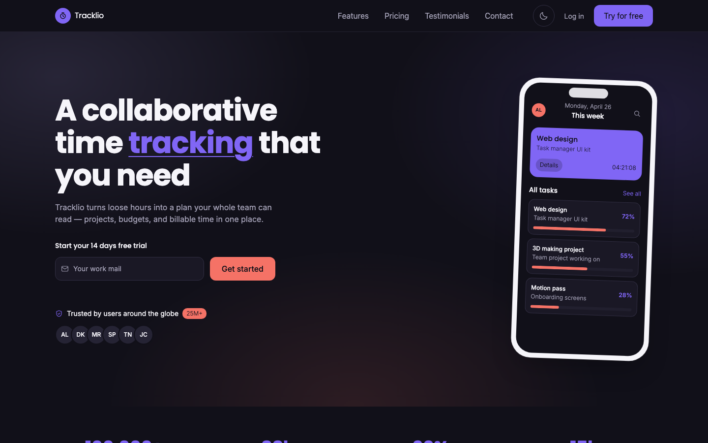 Tracklio website template preview 2