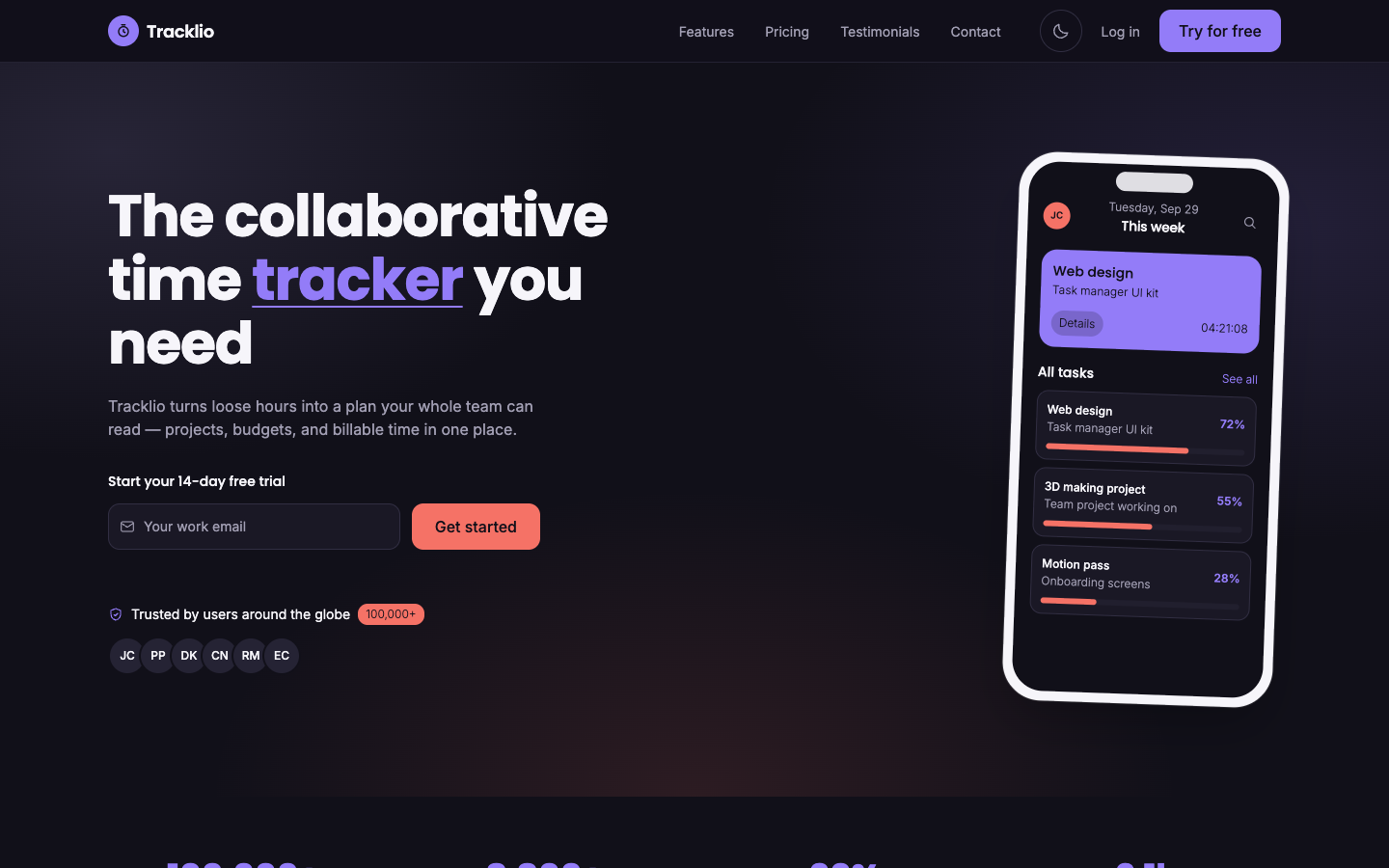 Tracklio website template preview 2