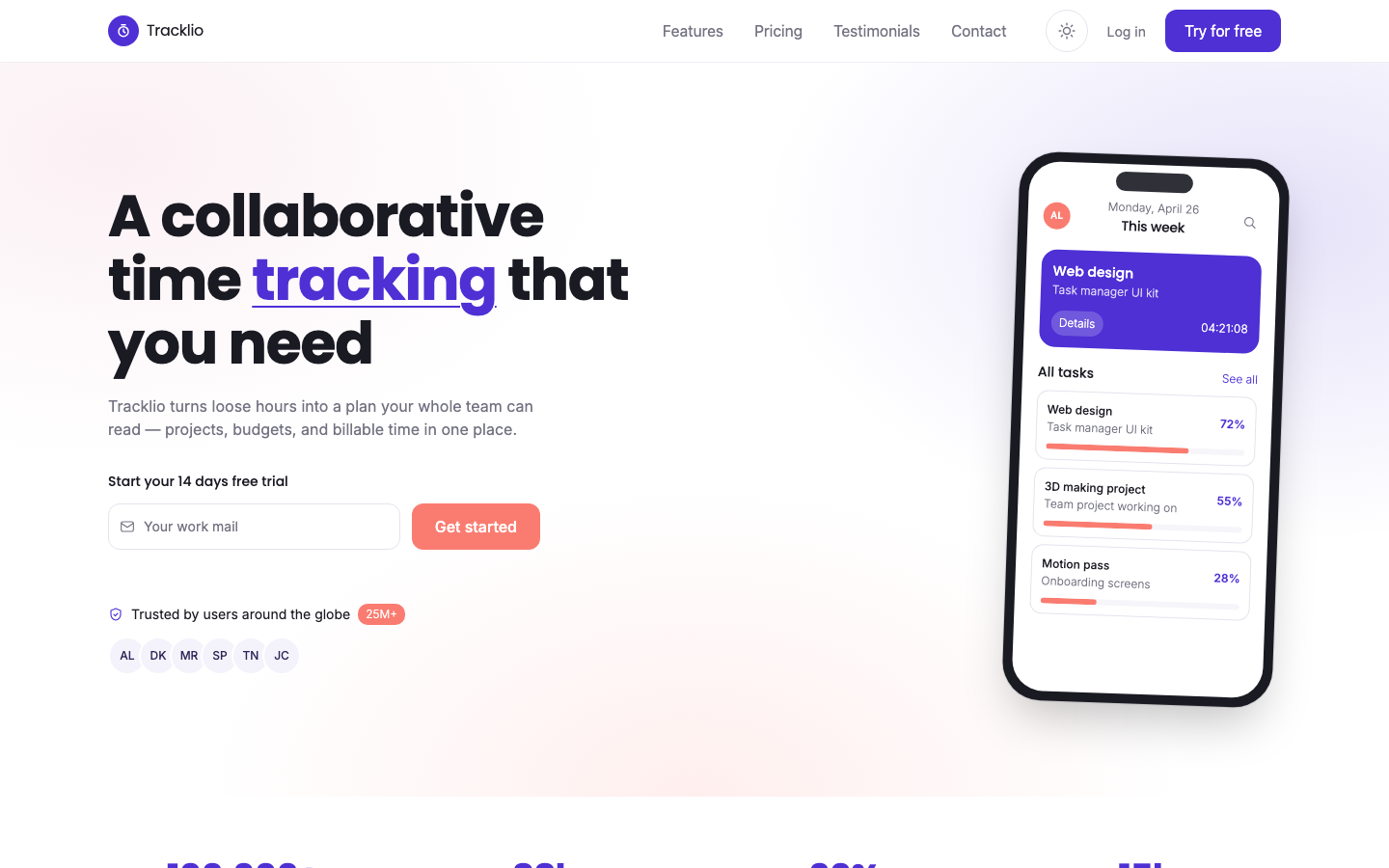 Tracklio website template preview