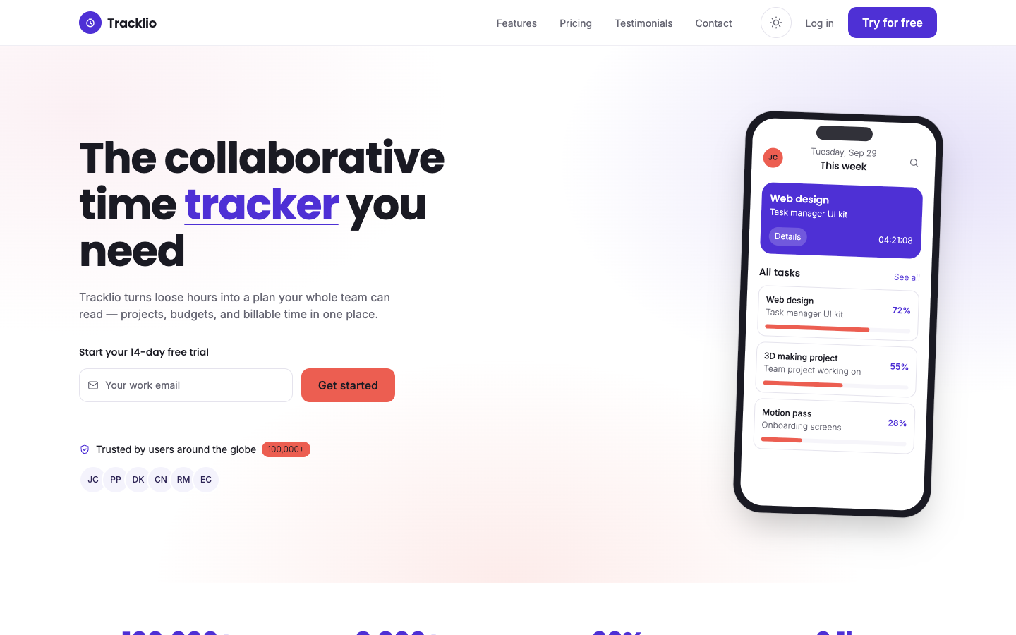 Tracklio website template preview