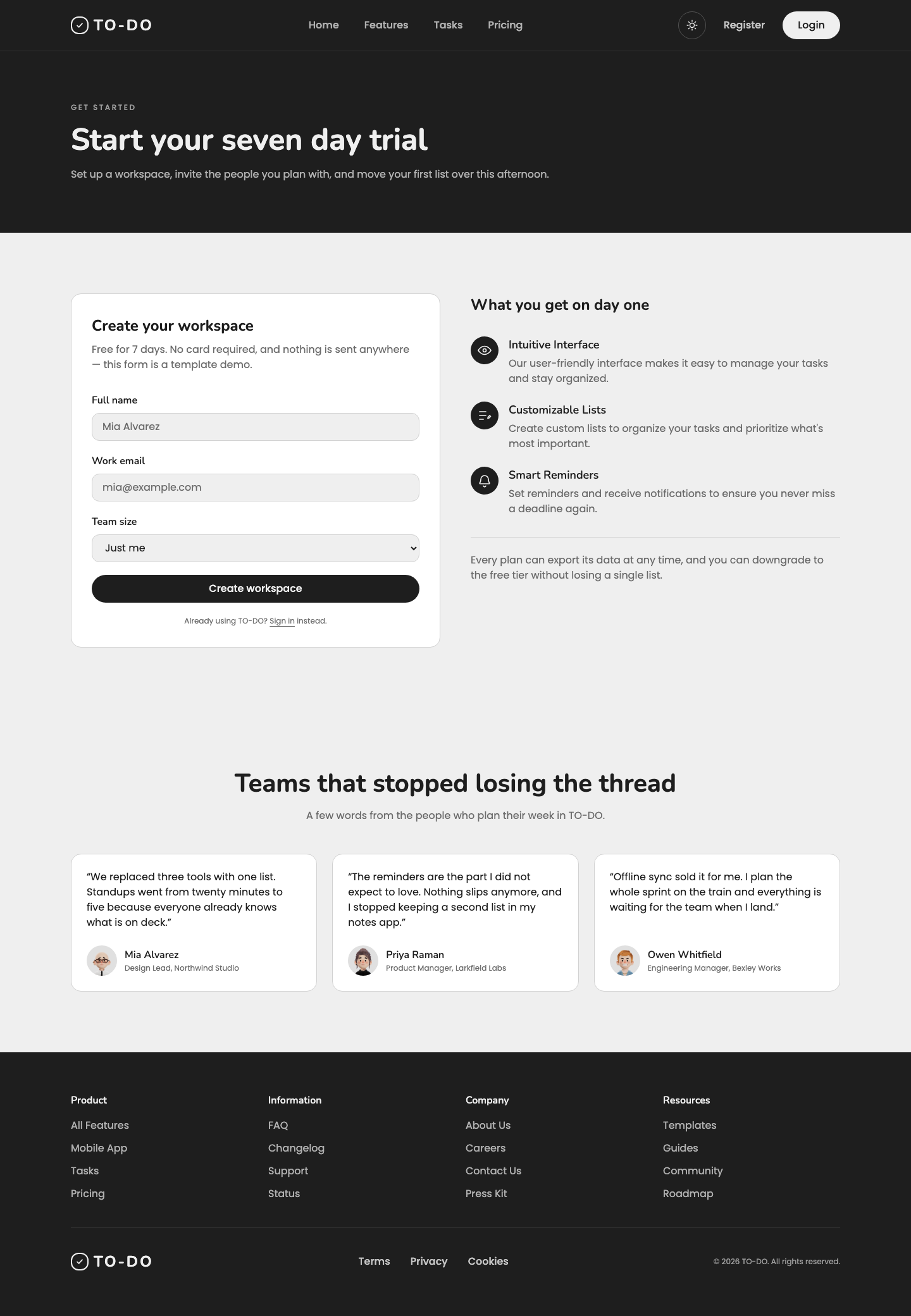 TO-DO website template preview 9