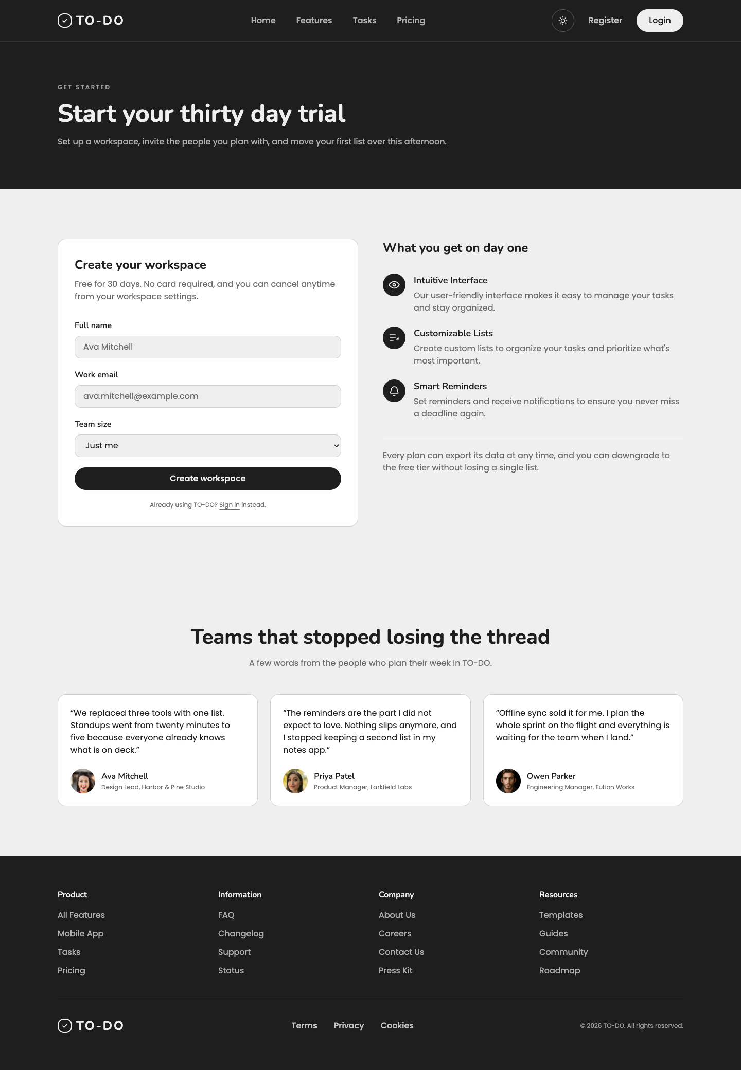 TO-DO website template preview 9