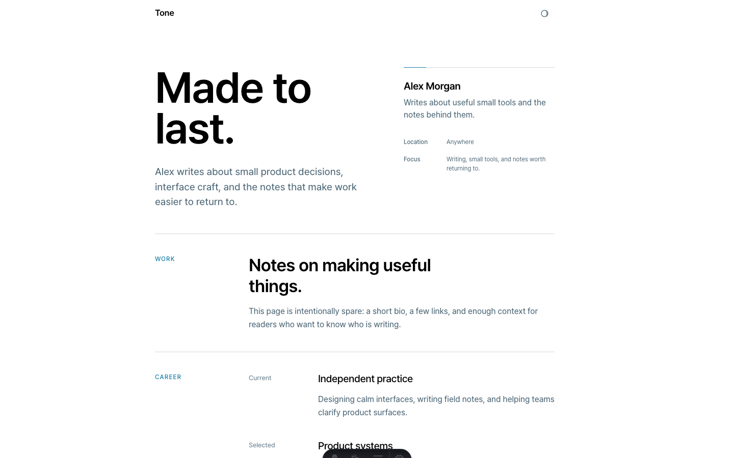 Tone website template — page 3