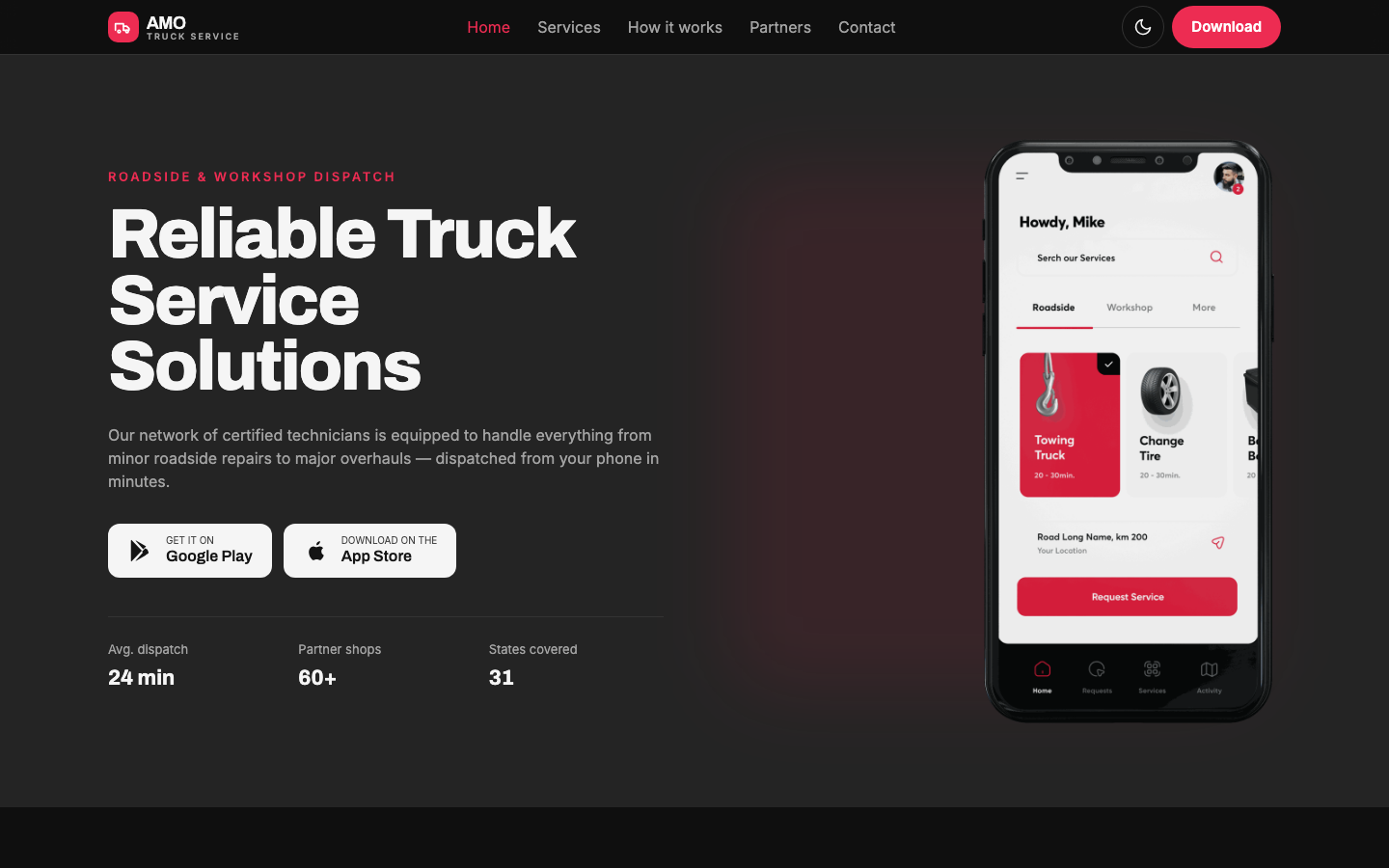 AMO Truck Service - Full Width website template preview 2