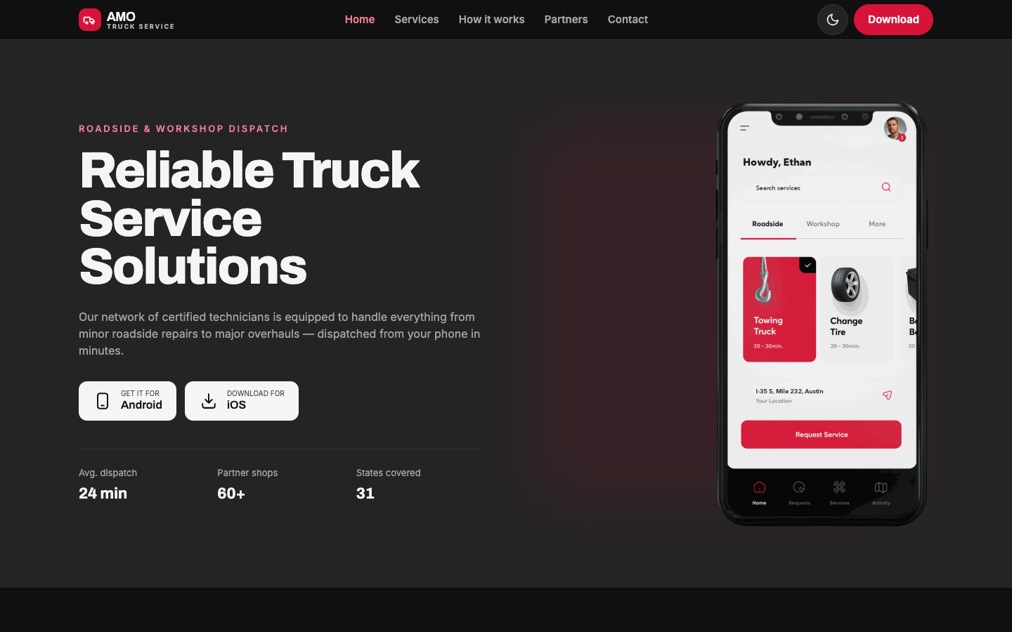 AMO Truck Service - Full Width website template preview 2