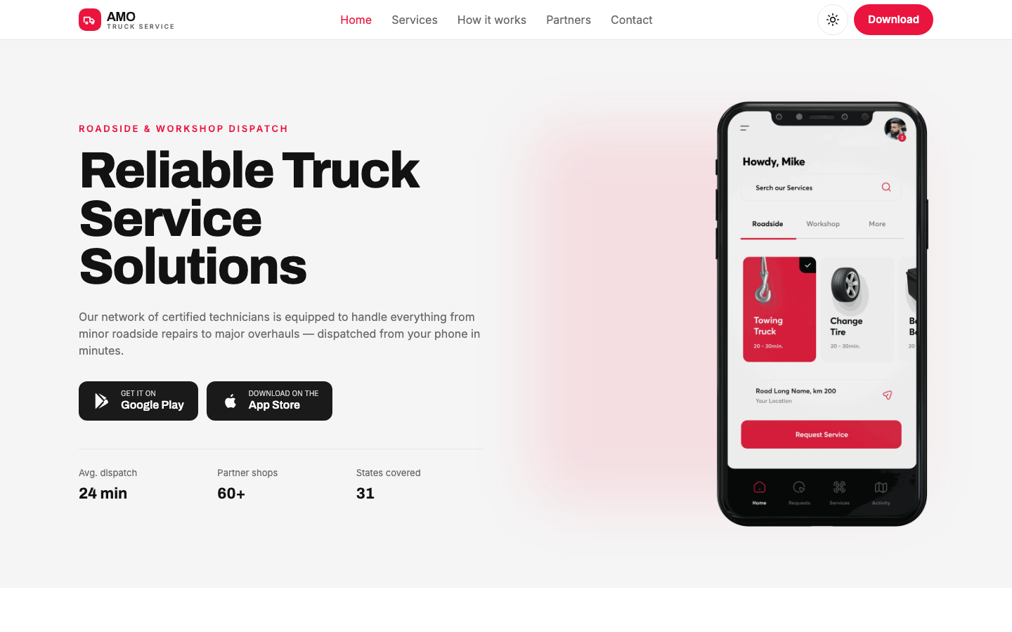 AMO Truck Service - Full Width website template preview