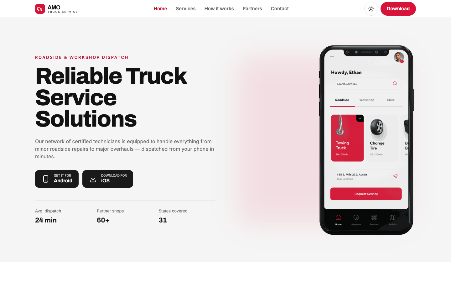 AMO Truck Service - Full Width website template preview
