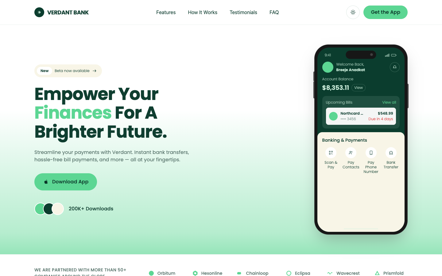 Verdant Bank website template preview